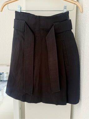 Theory Black Belted A-Line Structured Skirt